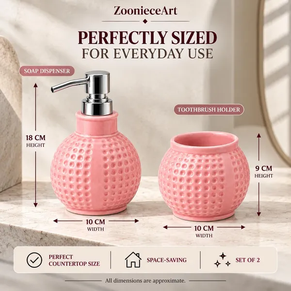 Pink_Ceramic_Glossy_Glazed_Finish_Soap_Dispenser_With_Pump_&_Toothbrush_Holder_For_Bathroom