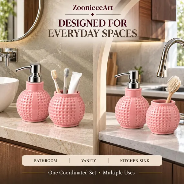 Pink_Ceramic_Glossy_Glazed_Finish_Soap_Dispenser_With_Pump_&_Toothbrush_Holder_For_Bathroom