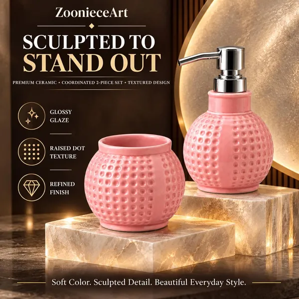 Pink_Ceramic_Glossy_Glazed_Finish_Soap_Dispenser_With_Pump_&_Toothbrush_Holder_For_Bathroom