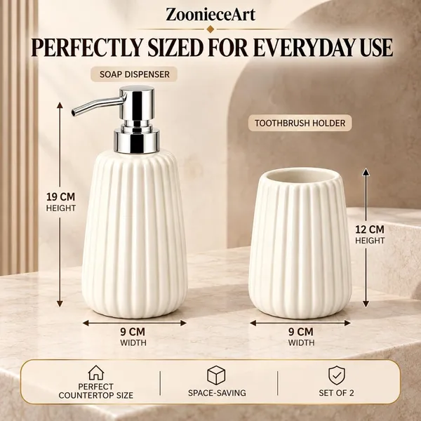 White_Ceramic_Glossy_Glazed_Finish_Soap_Dispenser_With_Pump_&_Toothbrush_Holder_For_Bathroom