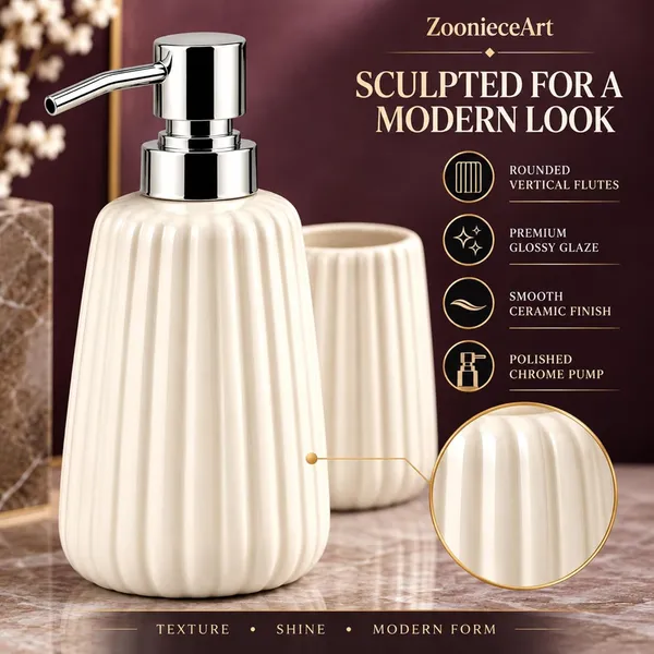White_Ceramic_Glossy_Glazed_Finish_Soap_Dispenser_With_Pump_&_Toothbrush_Holder_For_Bathroom