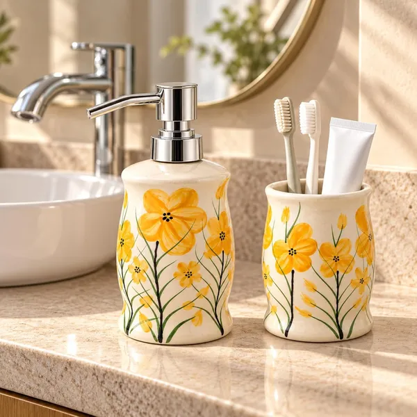 Multicolor_Ceramic_Glossy_Glazed_Finish_Soap_Dispenser_With_Pump_&_Toothbrush_Holder_For_Bathroom