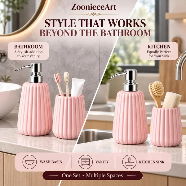 Pink_Ceramic_Glossy_Glazed_Finish_Soap_Dispenser_With_Pump_&_Toothbrush_Holder_For_Bathroom