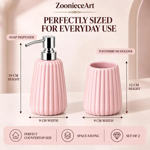 Pink_Ceramic_Glossy_Glazed_Finish_Soap_Dispenser_With_Pump_&_Toothbrush_Holder_For_Bathroom