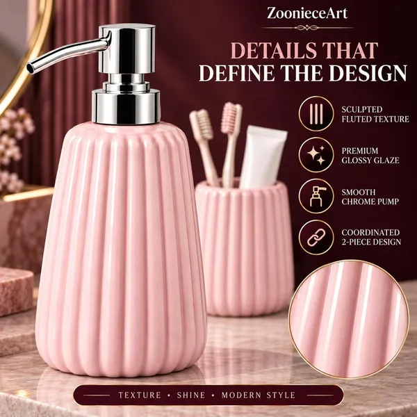 Pink_Ceramic_Glossy_Glazed_Finish_Soap_Dispenser_With_Pump_&_Toothbrush_Holder_For_Bathroom