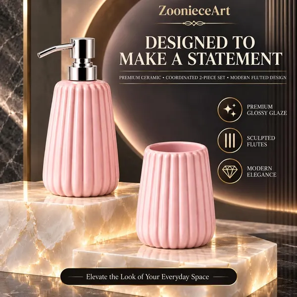 Pink_Ceramic_Glossy_Glazed_Finish_Soap_Dispenser_With_Pump_&_Toothbrush_Holder_For_Bathroom
