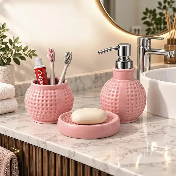 Pink_Ceramic_Glossy_Glazed_Finish_Soap_Dispenser_&_Toothbrush_Holder_&_Soap_Dish_For_Bathroom