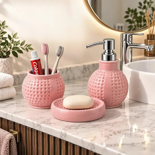 Pink_Ceramic_Glossy_Glazed_Finish_Soap_Dispenser_&_Toothbrush_Holder_&_Soap_Dish_For_Bathroom