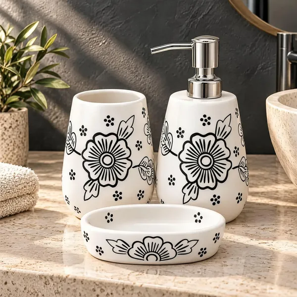 Black_&_White_Ceramic_Glossy_Glazed_Finish_Soap_Dispenser_&_Toothbrush_Holder_&_Soap_Dish_For_Bathroom