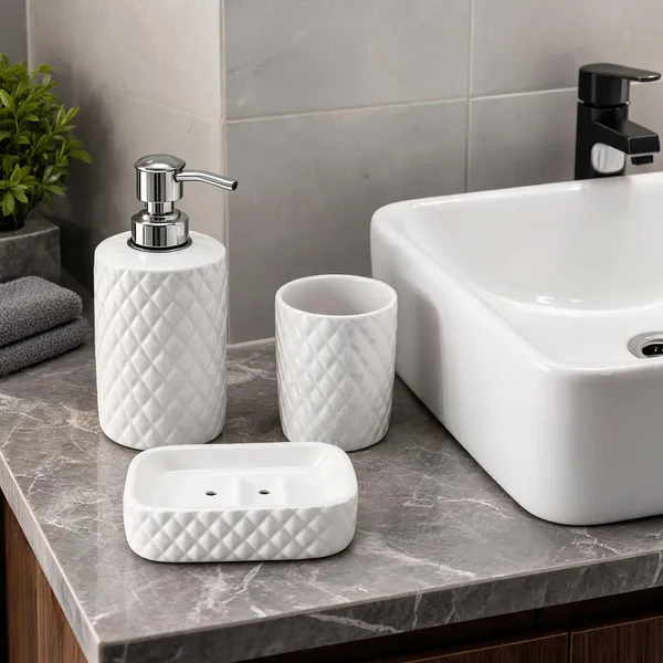 White_Ceramic_Glossy_Glazed_Finish_Soap_Dispenser_&_Toothbrush_Holder_&_Soap_Dish_For_Bathroom