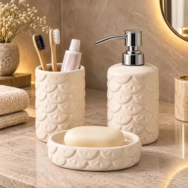 Cream_Ceramic_Glossy_Glazed_Finish_Soap_Dispenser_&_Toothbrush_Holder_&_Soap_Dish_For_Bathroom