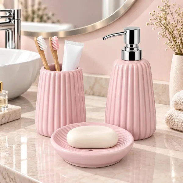 Pink_Ceramic_Glossy_Glazed_Finish_Soap_Dispenser_&_Toothbrush_Holder_&_Soap_Dish_For_Bathroom