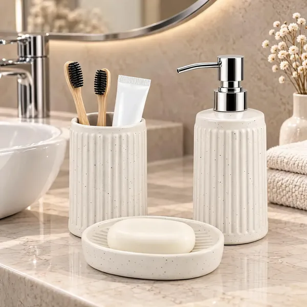 White_Ceramic_Glossy_Glazed_Finish_Soap_Dispenser_&_Toothbrush_Holder_&_Soap_Dish_For_Bathroom