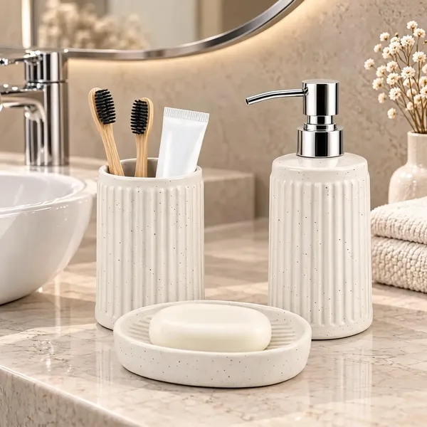 White_Ceramic_Glossy_Glazed_Finish_Soap_Dispenser_&_Toothbrush_Holder_&_Soap_Dish_For_Bathroom