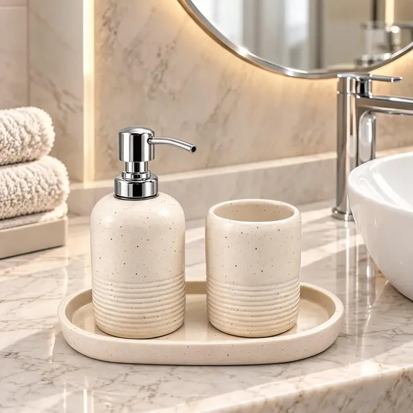 Cream_Ceramic_Glossy_Glazed_Finish_Soap_Dispenser_&_Toothbrush_Holder_&_Organizer_Tray_For_Bathroom