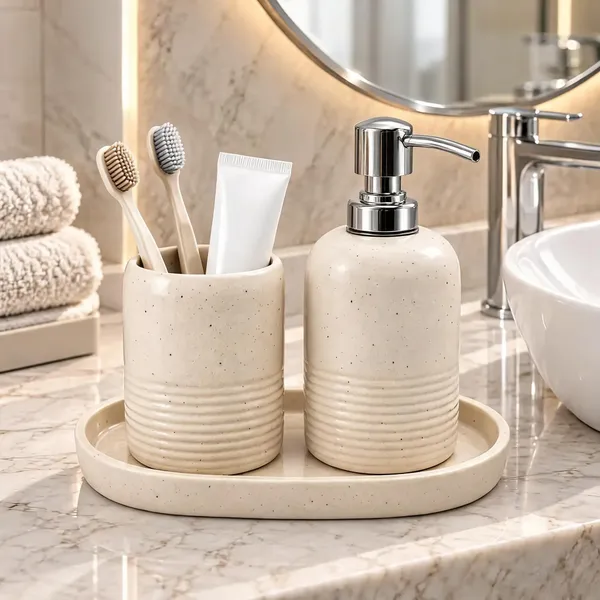 Cream_Ceramic_Glossy_Glazed_Finish_Soap_Dispenser_&_Toothbrush_Holder_&_Organizer_Tray_For_Bathroom