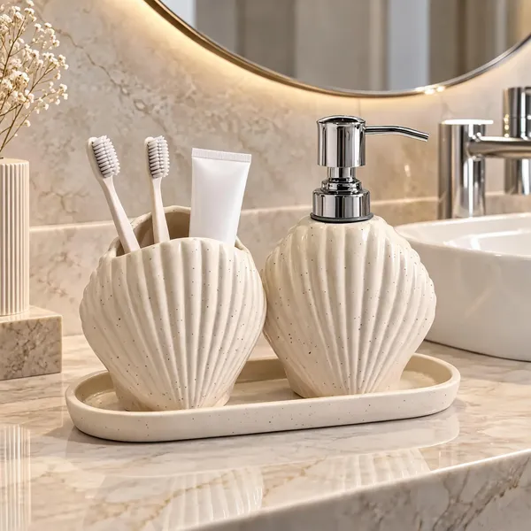 Cream_Ceramic_Glossy_Glazed_Finish_Soap_Dispenser_&_Toothbrush_Holder_&_Organizer_Tray_For_Bathroom