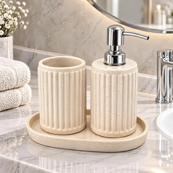 Cream_Ceramic_Glossy_Glazed_Finish_Soap_Dispenser_&_Toothbrush_Holder_&_Organizer_Tray_For_Bathroom
