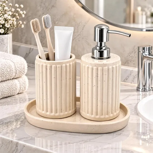 Cream_Ceramic_Glossy_Glazed_Finish_Soap_Dispenser_&_Toothbrush_Holder_&_Organizer_Tray_For_Bathroom