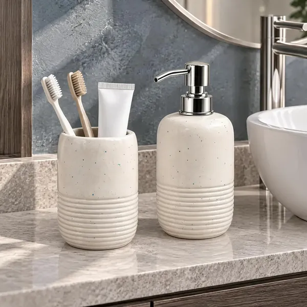 Cream_Ceramic_Glossy_Glazed_Finish_Soap_Dispenser_With_Pump_&_Toothbrush_Holder_For_Bathroom