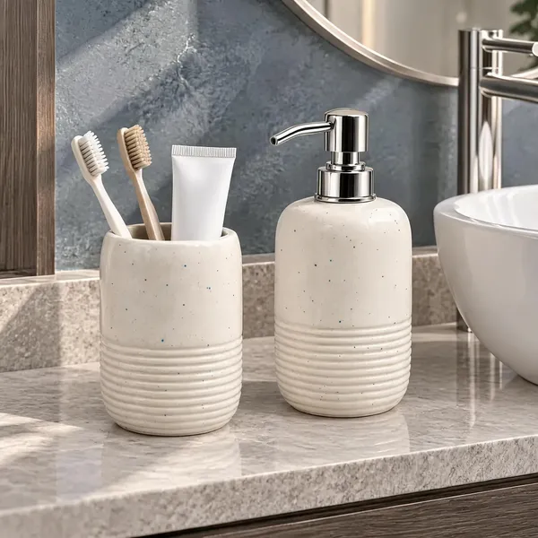 Cream_Ceramic_Glossy_Glazed_Finish_Soap_Dispenser_With_Pump_&_Toothbrush_Holder_For_Bathroom