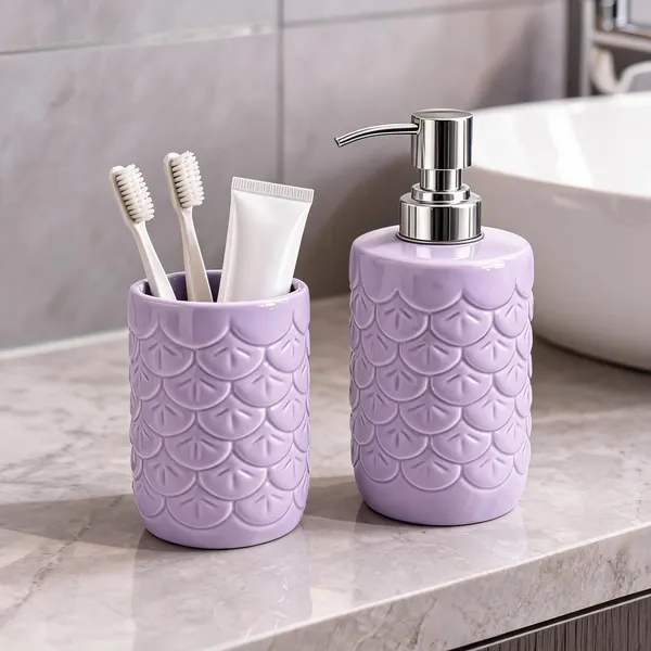 Purple_Ceramic_Glossy_Glazed_Finish_Soap_Dispenser_With_Pump_&_Toothbrush_Holder_For_Bathroom