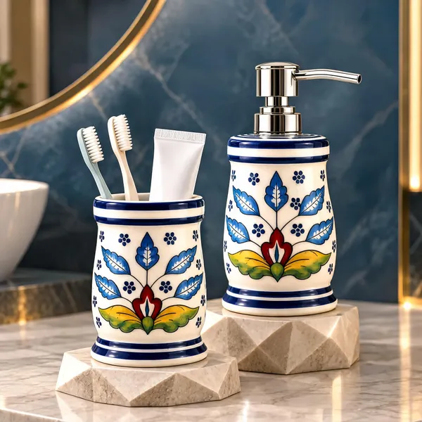 Multicolor_Ceramic_Glossy_Glazed_Finish_Soap_Dispenser_With_Pump_&_Toothbrush_Holder_For_Bathroom