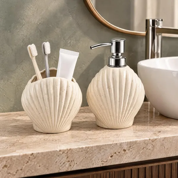 Cream_Ceramic_Glossy_Glazed_Finish_Soap_Dispenser_With_Pump_&_Toothbrush_Holder_For_Bathroom