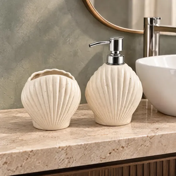 Cream_Ceramic_Glossy_Glazed_Finish_Soap_Dispenser_With_Pump_&_Toothbrush_Holder_For_Bathroom