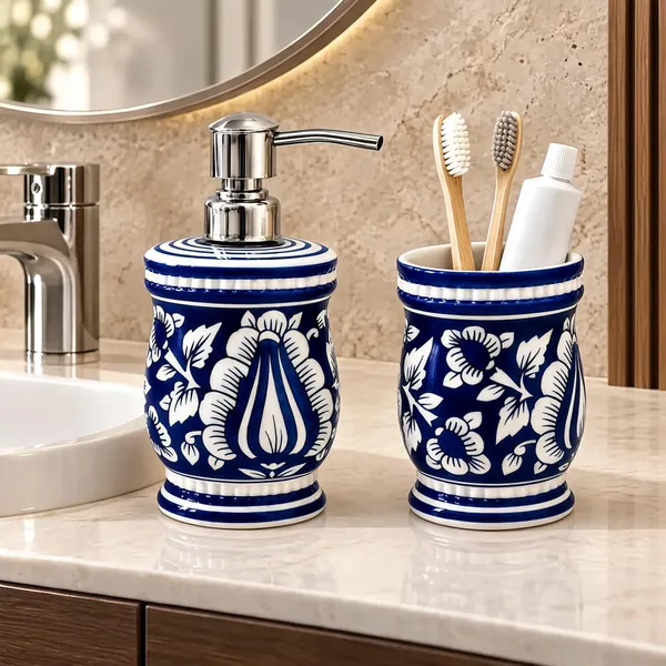 Multicolor_Ceramic_Glossy_Glazed_Finish_Soap_Dispenser_With_Pump_&_Toothbrush_Holder_For_Bathroom