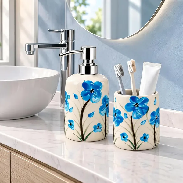 Multicolor_Ceramic_Glossy_Glazed_Finish_Soap_Dispenser_With_Pump_&_Toothbrush_Holder_For_Bathroom