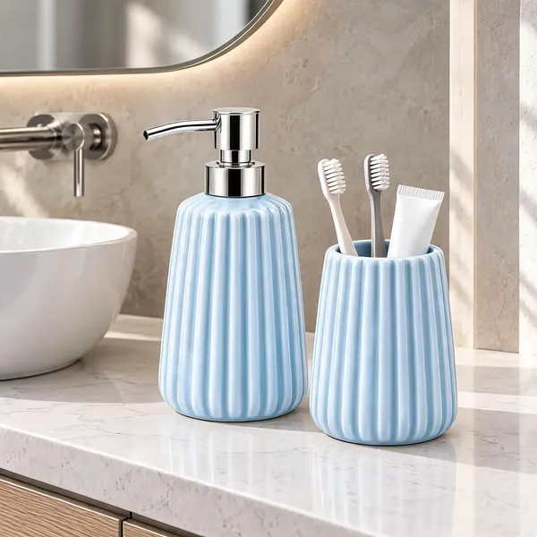 Blue_Ceramic_Glossy_Glazed_Finish_Soap_Dispenser_With_Pump_&_Toothbrush_Holder_For_Bathroom