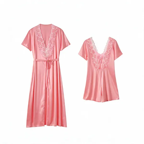Pink_Satin_Romper_With_Long_Robe_For_Women