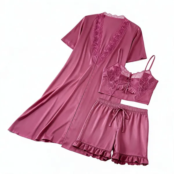 Pink_Satin_Lace_Trim_Nightwear_Set_For_Women