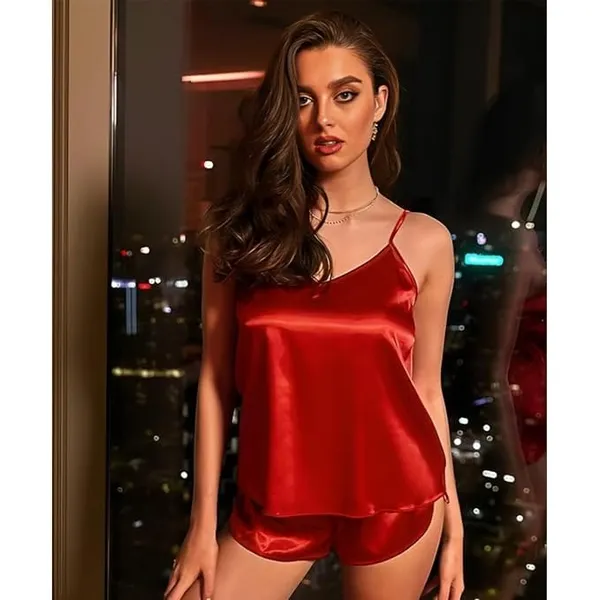 Red_Satin_Cami_Shorts_Sleepwear_Set_for_Women