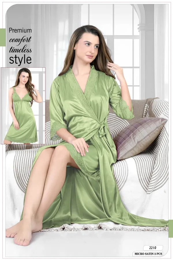 Green_Micro_Satin_3_Piece_Nightwear_Set_For_Women
