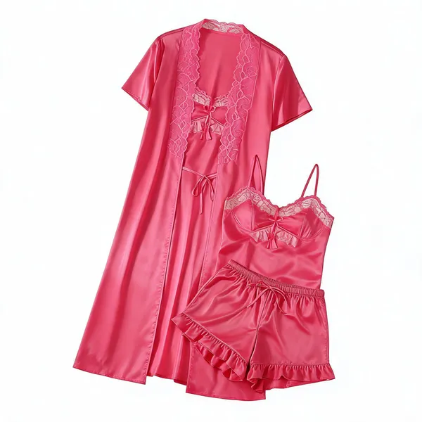 Pink_Satin_Robe_Sleepwear_Set_For_Women