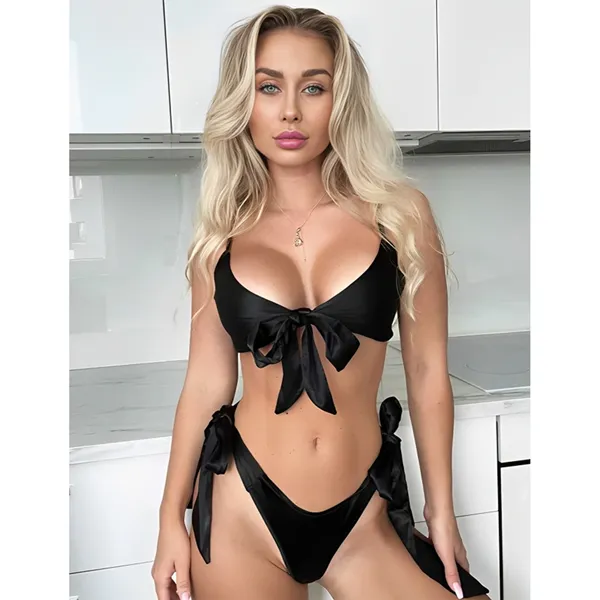 black_Satin_Bow_Detail_Bikini_Set_for_Women