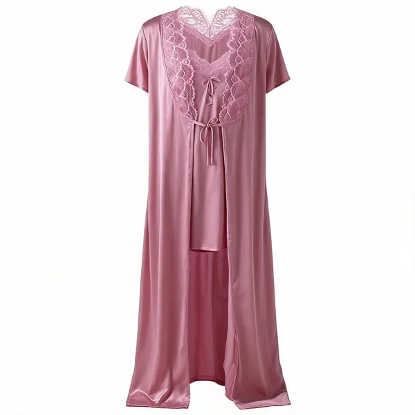 Pink_Satin_Lace_Trim_Nightdress_For_Women