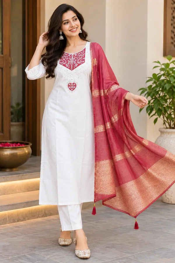 White_Straight_Fit_Kurta_Set_With_Dupatta_for_Women