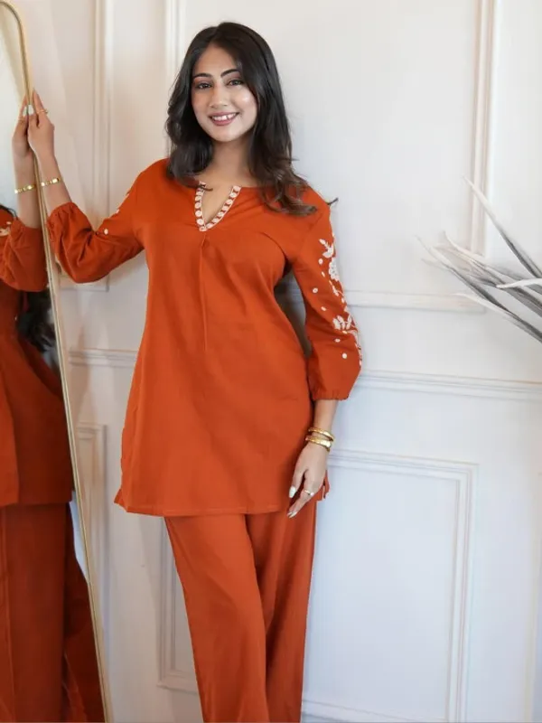 Rust_Orange_Embellished_Kurta_Set_for_Women