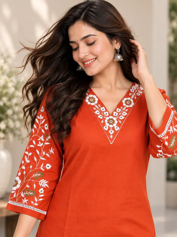 Red_Embroidered_Straight_Kurta_Set_for_Women