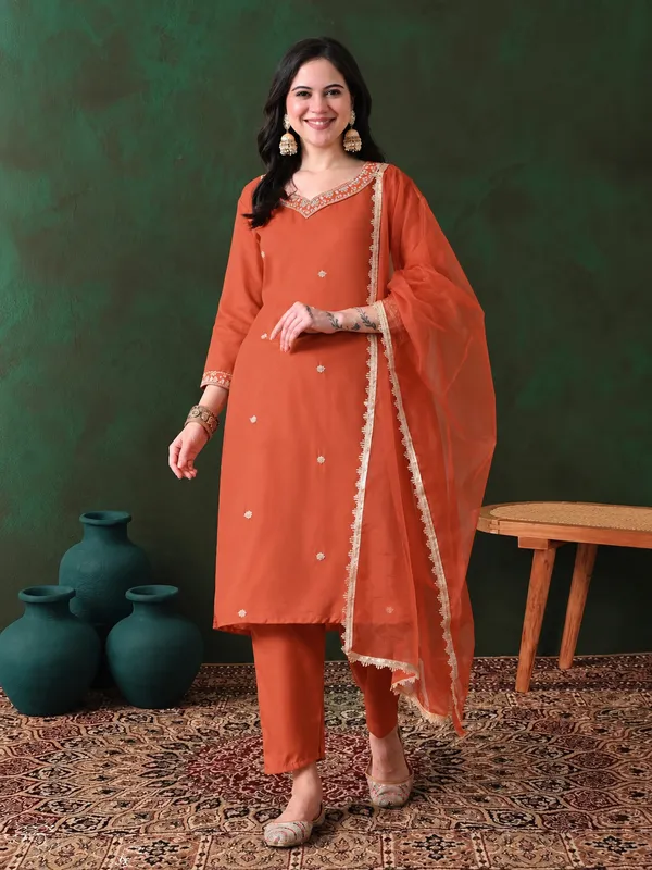 Orange_Straight_Fit_Kurta_Set_For_Women