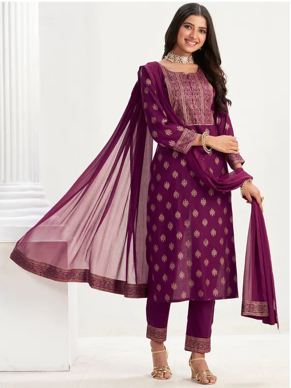 Purple_Printed_Kurta_Set_With_Dupatta_for_Women