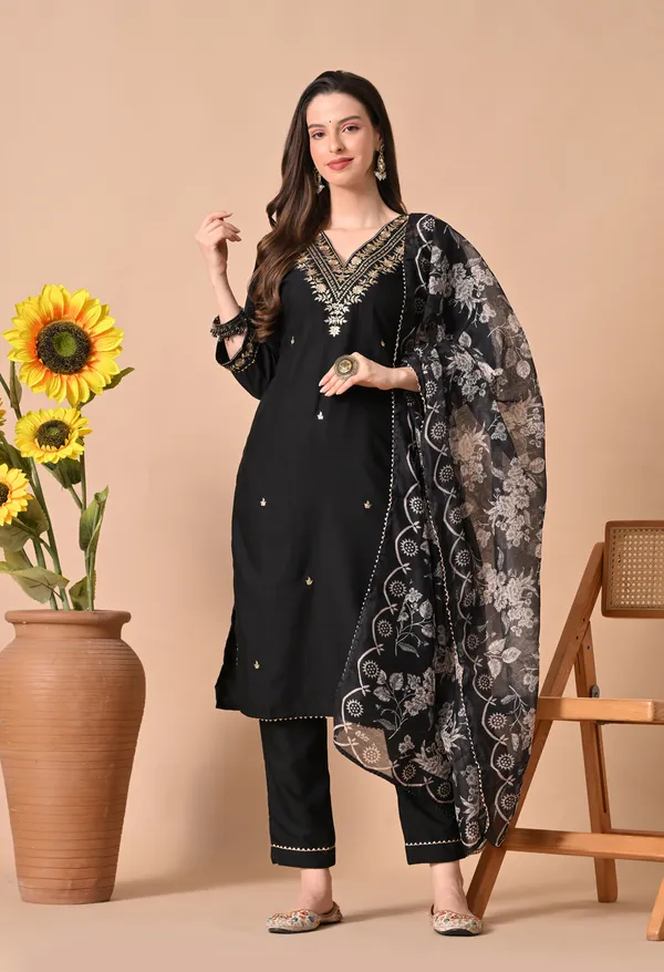Black_Embroidered_Straight_Kurta_Set_For_Women