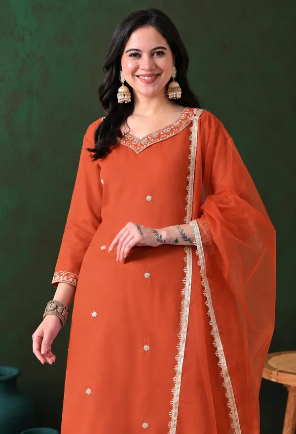 Orange_Straight_Fit_Kurta_Set_For_Women