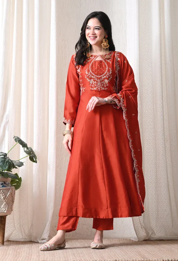 Red_Embroidered_Anarkali_Kurta_Set_For_Women