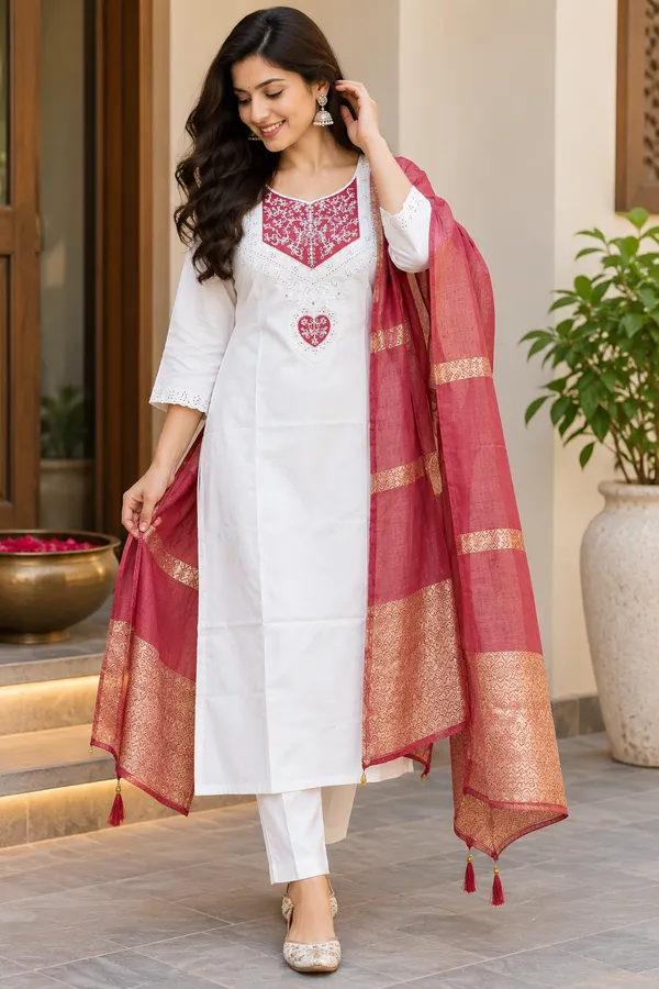 White_Straight_Fit_Kurta_Set_With_Dupatta_for_Women