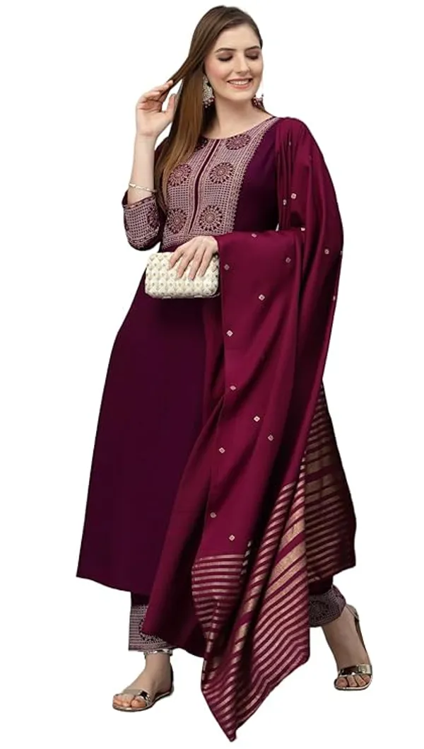 Maroon_Embroidered_Straight_Kurta_Set_For_Women