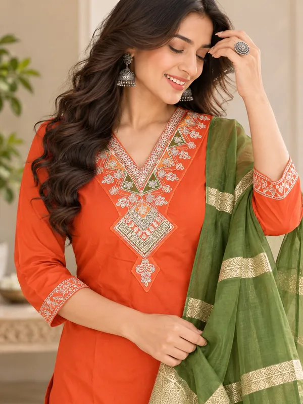 Orange_Embroidered_Kurta_Set_for_Women